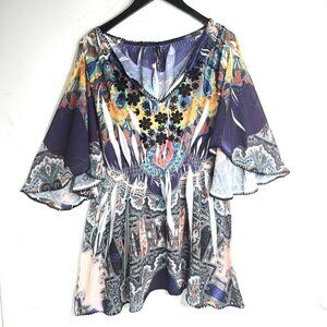 Mushbaby Sienna Rose Inc Navy Butterfly Sleeve Shark Bite Hem Tunic Dress Top